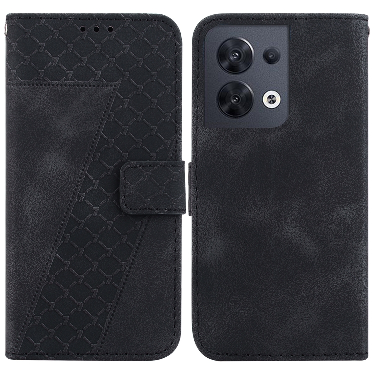

For OPPO Reno8 5G 7-shaped Embossed Leather Phone Case(Black)