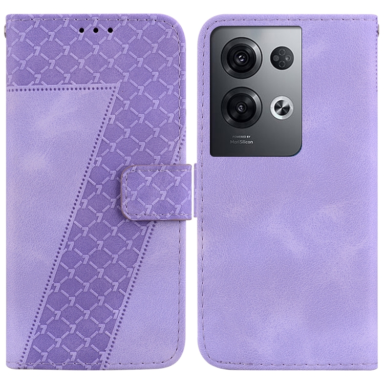 

For OPPO Reno8 Pro 5G 7-shaped Embossed Leather Phone Case(Purple)
