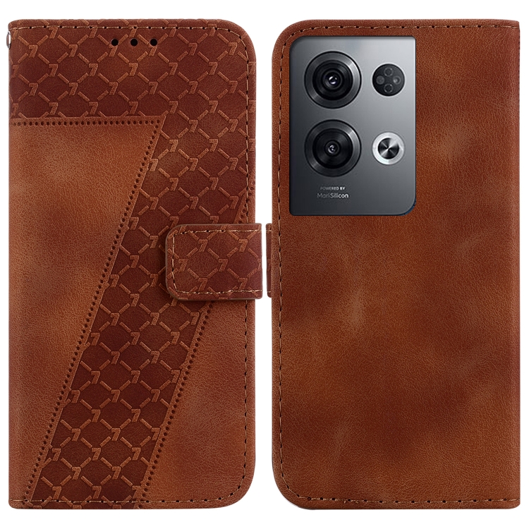 

For OPPO Reno8 Pro 5G 7-shaped Embossed Leather Phone Case(Brown)