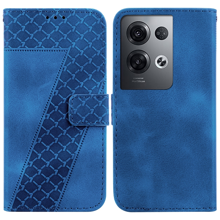 

For OPPO Reno8 Pro 5G 7-shaped Embossed Leather Phone Case(Blue)