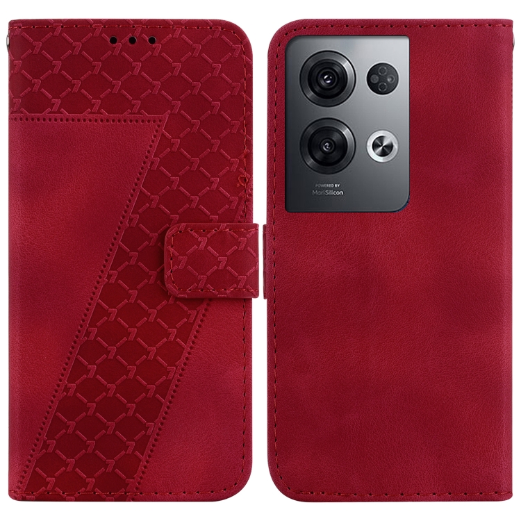 

For OPPO Reno8 Pro 5G 7-shaped Embossed Leather Phone Case(Red)