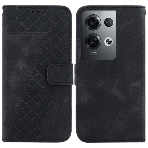 

For OPPO Reno8 Pro 5G 7-shaped Embossed Leather Phone Case(Black)