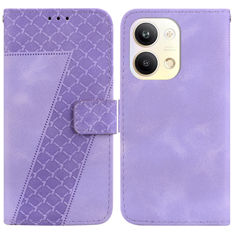 

For OPPO Reno9 Pro 7-shaped Embossed Leather Phone Case(Purple)