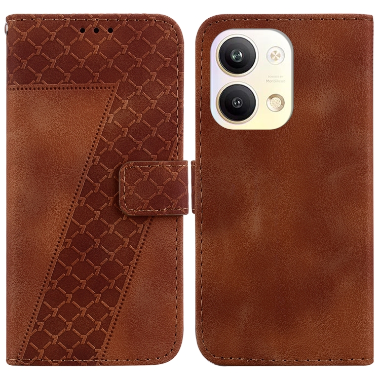 

For OPPO Reno9 Pro 7-shaped Embossed Leather Phone Case(Brown)