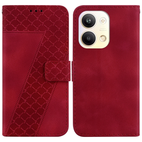 

For OPPO Reno9 Pro 7-shaped Embossed Leather Phone Case(Red)