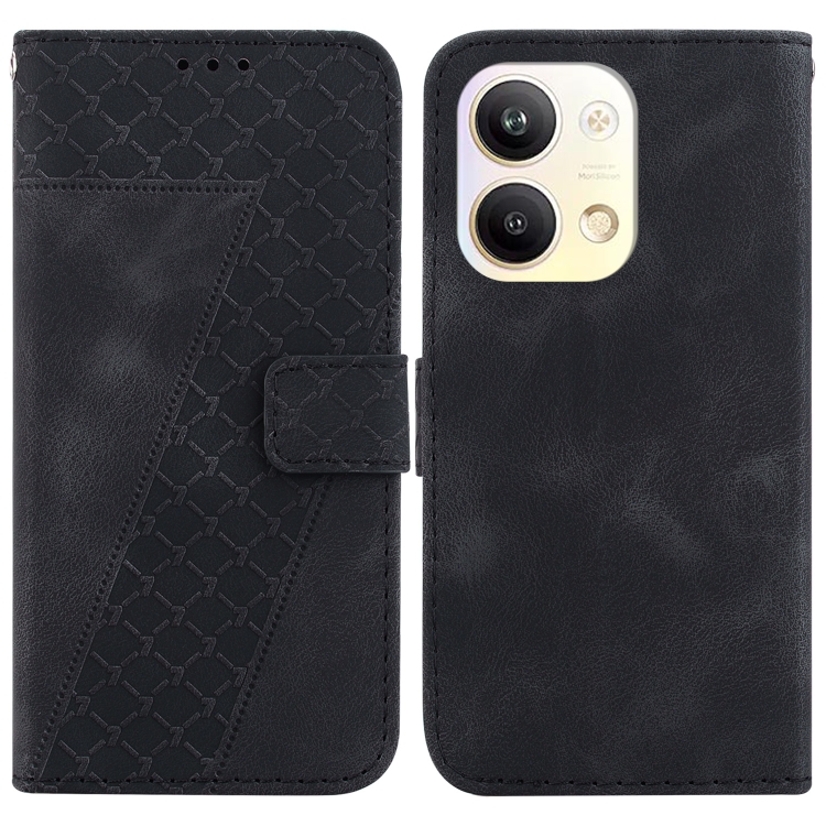 

For OPPO Reno9 Pro 7-shaped Embossed Leather Phone Case(Black)