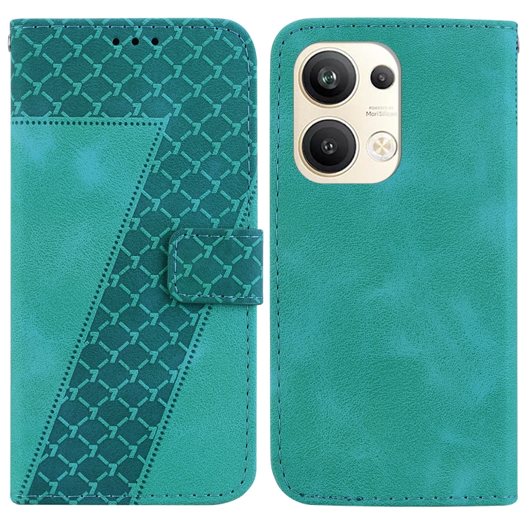 

For OPPO Reno9 Pro+ 7-shaped Embossed Leather Phone Case(Green)