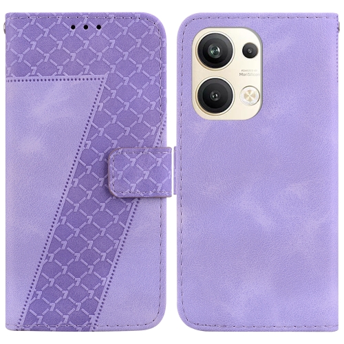 

For OPPO Reno9 Pro+ 7-shaped Embossed Leather Phone Case(Purple)