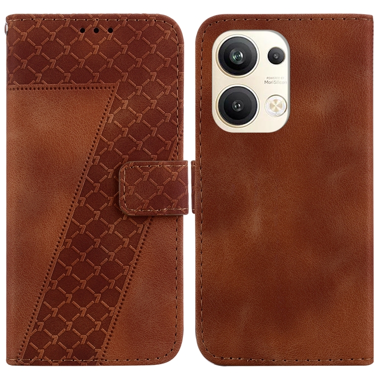 

For OPPO Reno9 Pro+ 7-shaped Embossed Leather Phone Case(Brown)