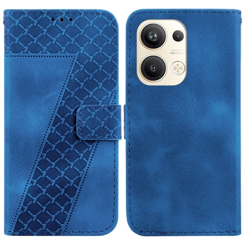 

For OPPO Reno9 Pro+ 7-shaped Embossed Leather Phone Case(Blue)