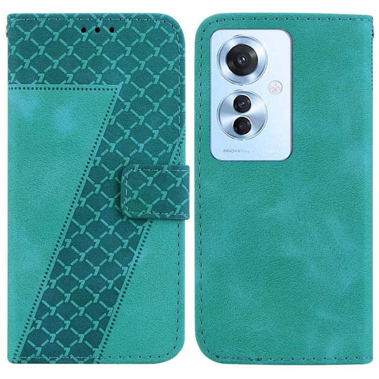 

For OPPO Reno11 F Global 7-shaped Embossed Leather Phone Case(Green)