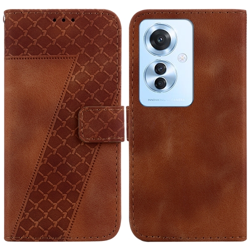 

For OPPO Reno11 F Global 7-shaped Embossed Leather Phone Case(Brown)