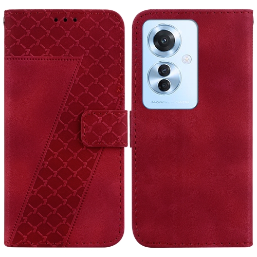 

For OPPO Reno11 F Global 7-shaped Embossed Leather Phone Case(Red)