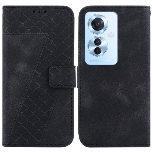 

For OPPO Reno11 F Global 7-shaped Embossed Leather Phone Case(Black)