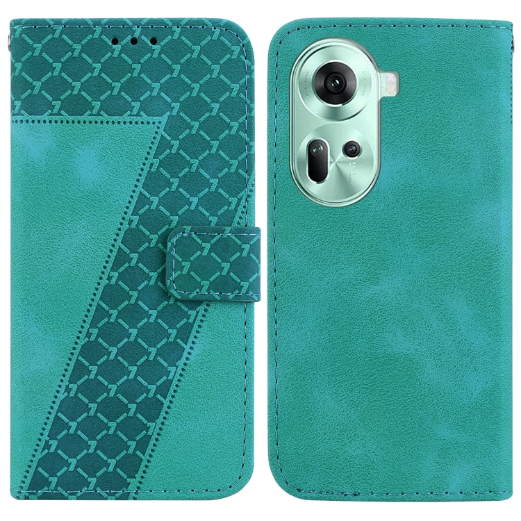 

For OPPO Reno11 Global 7-shaped Embossed Leather Phone Case(Green)