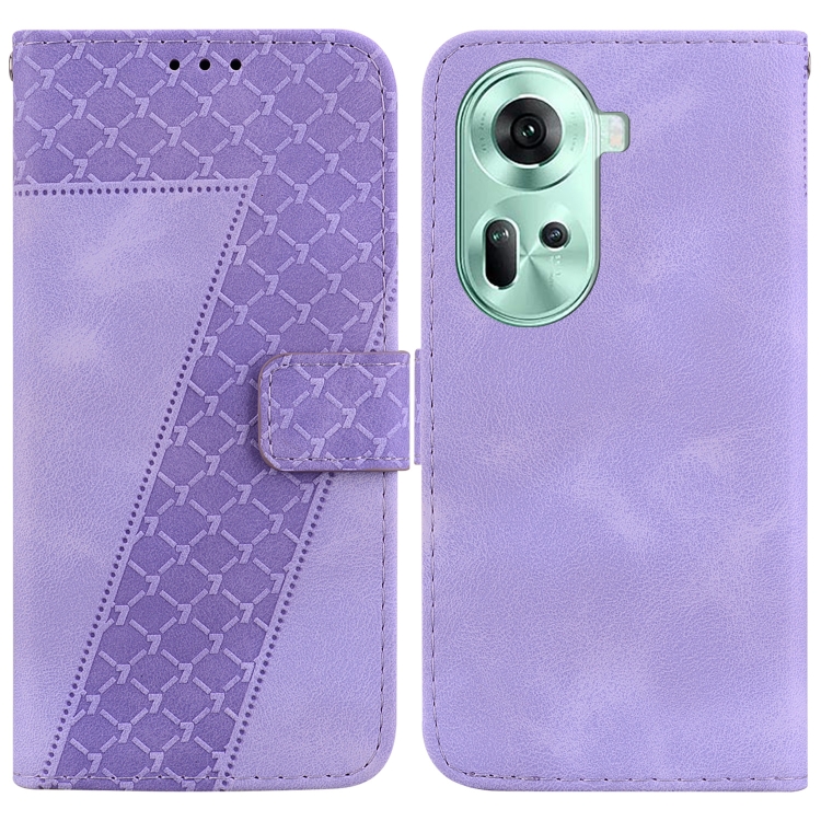 

For OPPO Reno11 Global 7-shaped Embossed Leather Phone Case(Purple)