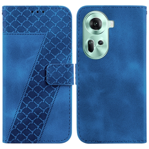 

For OPPO Reno11 Global 7-shaped Embossed Leather Phone Case(Blue)