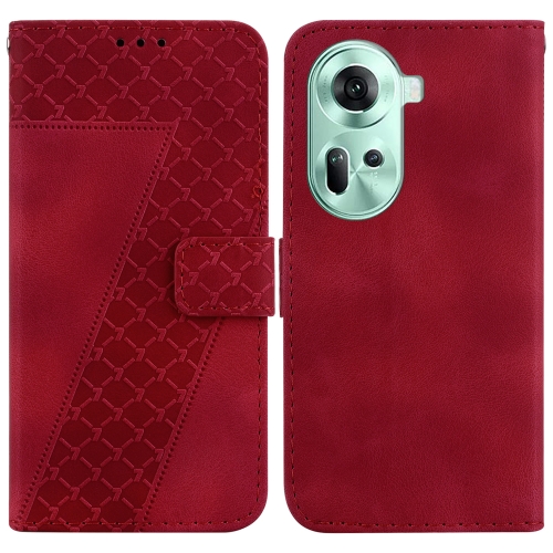 

For OPPO Reno11 Global Seven-shaped Embossed Leather Phone Case(Red)