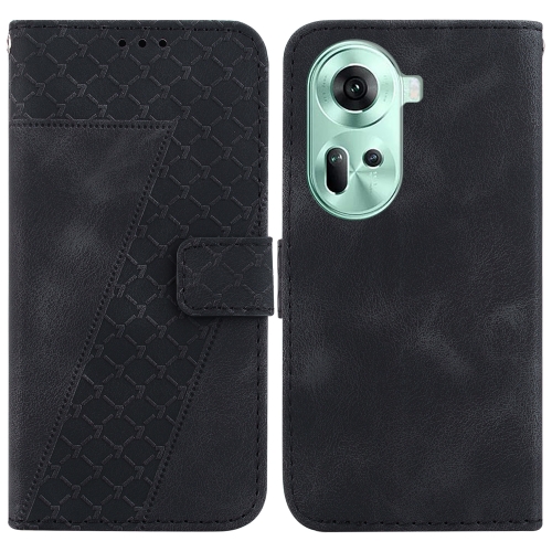 

For OPPO Reno11 Global 7-shaped Embossed Leather Phone Case(Black)