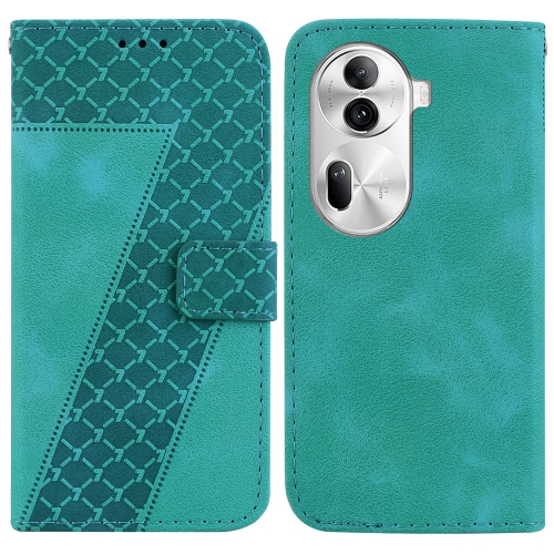 

For OPPO Reno 11 Pro 5G Global 7-shaped Embossed Leather Phone Case(Green)