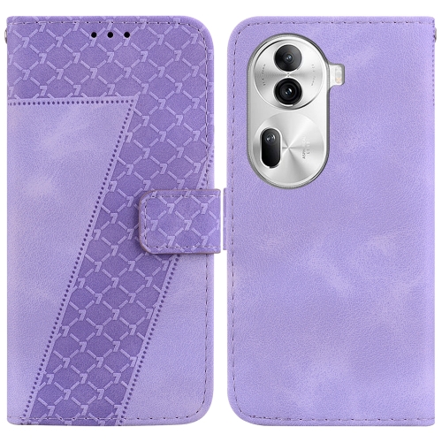 

For OPPO Reno 11 Pro 5G Global 7-shaped Embossed Leather Phone Case(Purple)