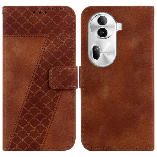 

For OPPO Reno 11 Pro 5G Global 7-shaped Embossed Leather Phone Case(Brown)