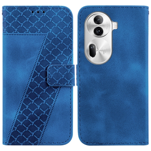 

For OPPO Reno 11 Pro 5G Global 7-shaped Embossed Leather Phone Case(Blue)
