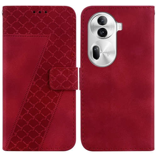 

For OPPO Reno 11 Pro 5G Global 7-shaped Embossed Leather Phone Case(Red)