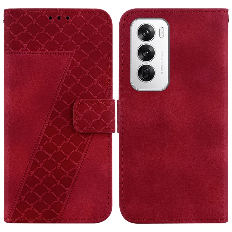 

For OPPO Reno12 5G Global 7-shaped Embossed Leather Phone Case(Red)