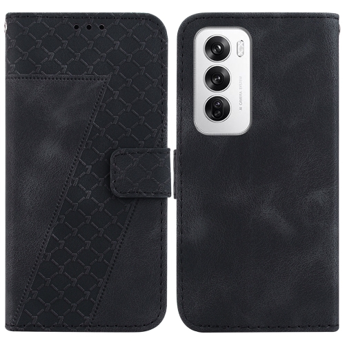 

For OPPO Reno12 5G Global Seven-shaped Embossed Leather Phone Case(Black)