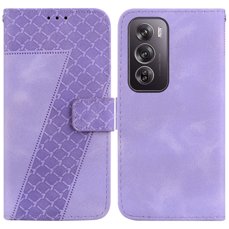

For OPPO Reno12 Pro 5G Global Seven-shaped Embossed Leather Phone Case(Purple)