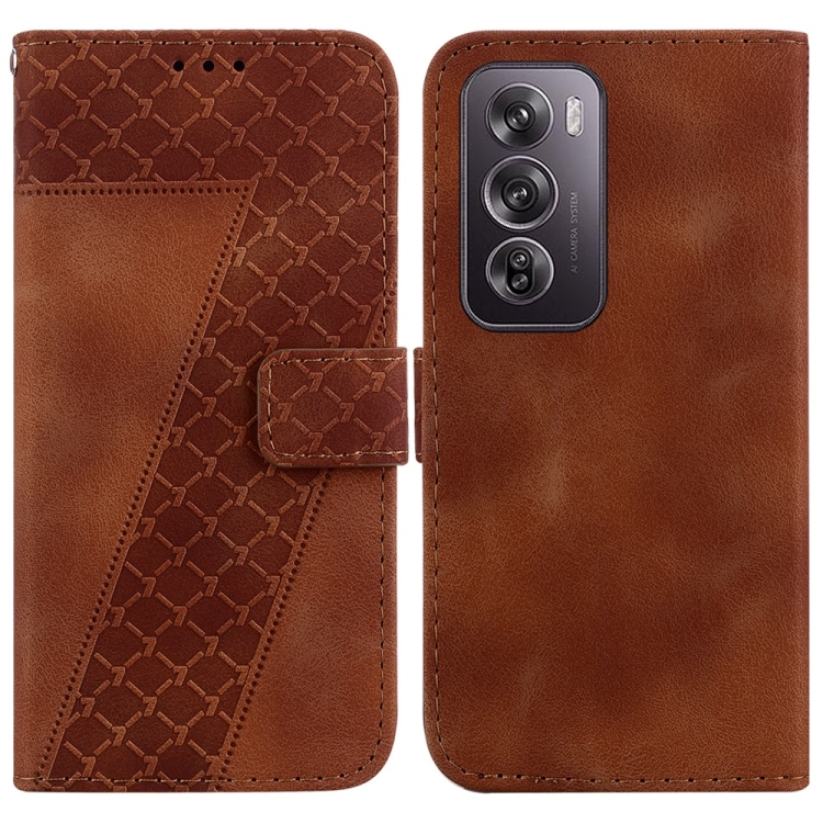 

For OPPO Reno12 Pro 5G Global Seven-shaped Embossed Leather Phone Case(Brown)