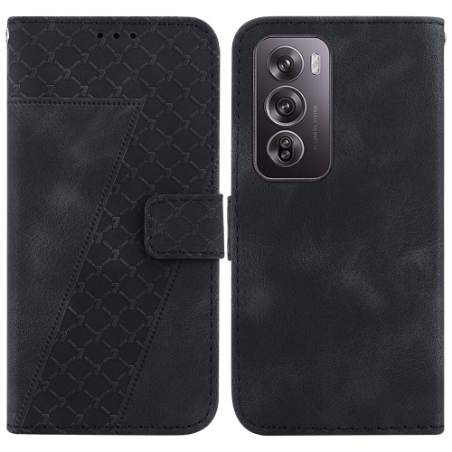 

For OPPO Reno12 Pro 5G Global Seven-shaped Embossed Leather Phone Case(Black)