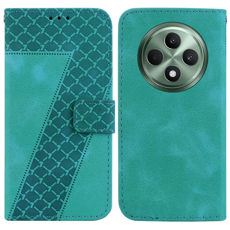 

For OPPO Reno12 F 5G Seven-shaped Embossed Leather Phone Case(Green)