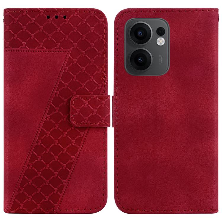 

For OPPO Reno13 F 4G / 5G Seven-shaped Embossed Leather Phone Case(Red)