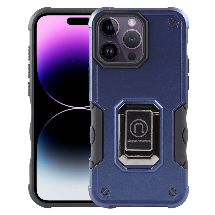 

For iPhone 15 Pro Max Ring Holder Non-slip Shockproof Armor Phone Case(Blue)