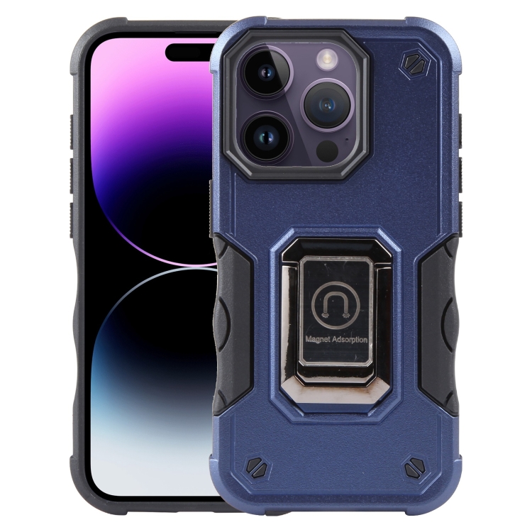 

For iPhone 15 Pro Ring Holder Non-slip Shockproof Armor Phone Case(Blue)