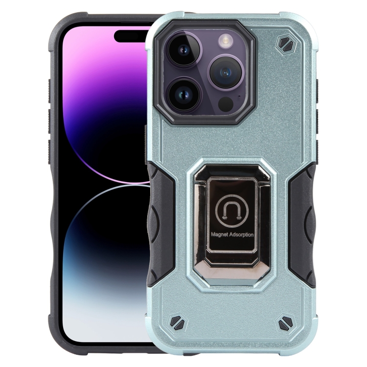 

For iPhone 15 Pro Ring Holder Non-slip Shockproof Armor Phone Case(Green)