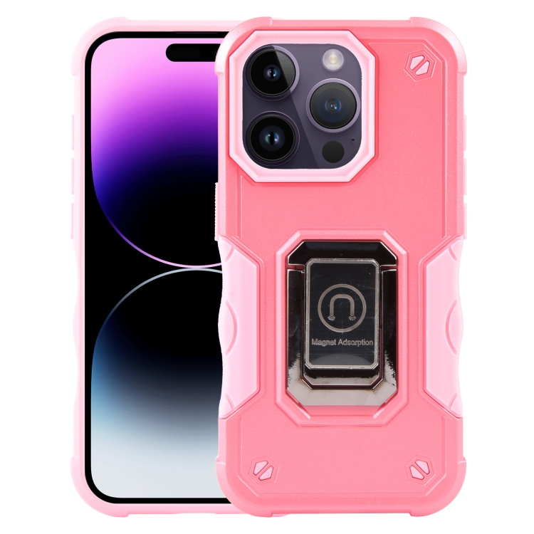 

For iPhone 15 Pro Ring Holder Non-slip Shockproof Armor Phone Case(Pink)