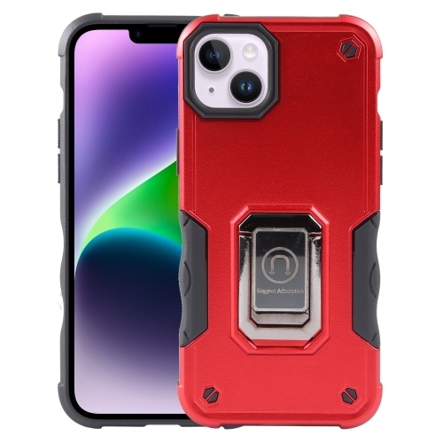 

For iPhone 15 Plus Ring Holder Non-slip Shockproof Armor Phone Case(Red)