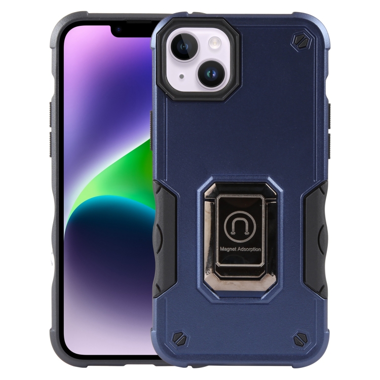 

For iPhone 15 Plus Ring Holder Non-slip Shockproof Armor Phone Case(Blue)