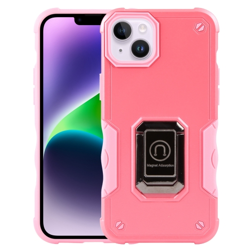 

For iPhone 15 Plus Ring Holder Non-slip Shockproof Armor Phone Case(Pink)