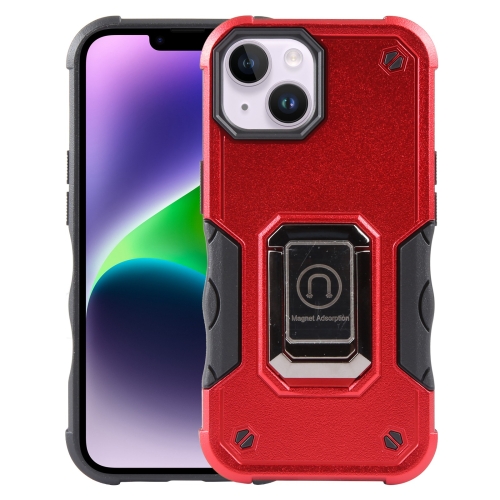 

For iPhone 15 Ring Holder Non-slip Shockproof Armor Phone Case(Red)