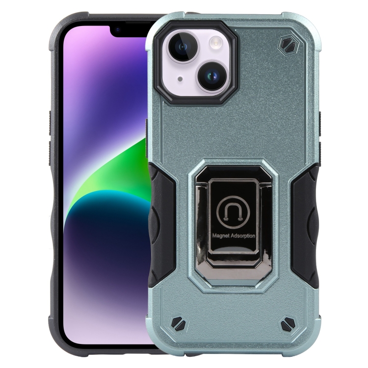 

For iPhone 15 Ring Holder Non-slip Shockproof Armor Phone Case(Green)