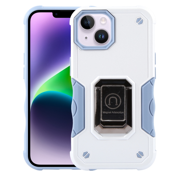 

For iPhone 15 Ring Holder Non-slip Shockproof Armor Phone Case(White)