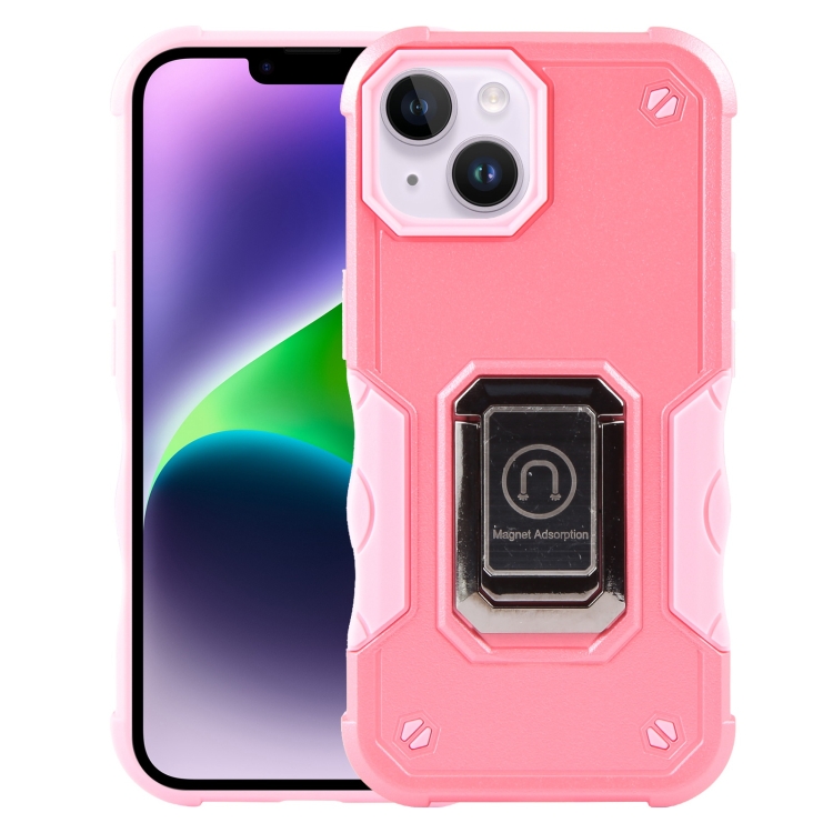 

For iPhone 15 Ring Holder Non-slip Shockproof Armor Phone Case(Pink)