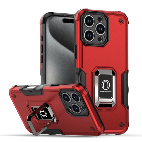 

For iPhone 16 Pro Max Ring Holder Non-slip Shockproof Armor Phone Case(Red)