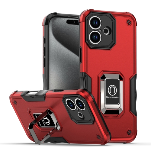 

For iPhone 16 Plus Ring Holder Non-slip Shockproof Armor Phone Case(Red)