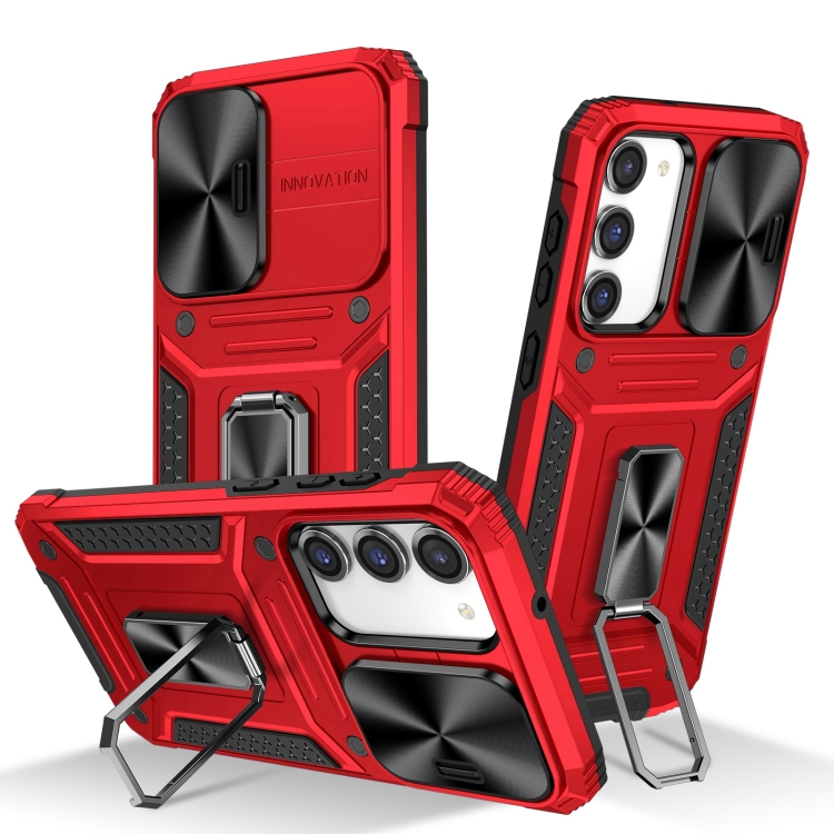

For Samsung Galaxy S23+ 5G Camshield Robot TPU Hybrid PC Phone Case(Red)