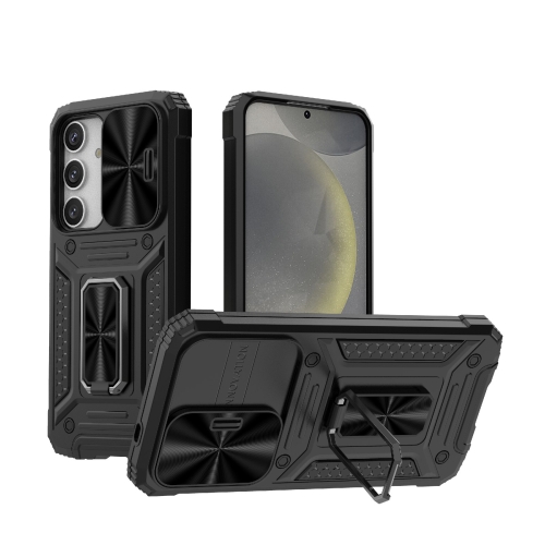 

For Samsung Galaxy S24 5G Camshield Robot TPU Hybrid PC Phone Case(Black)